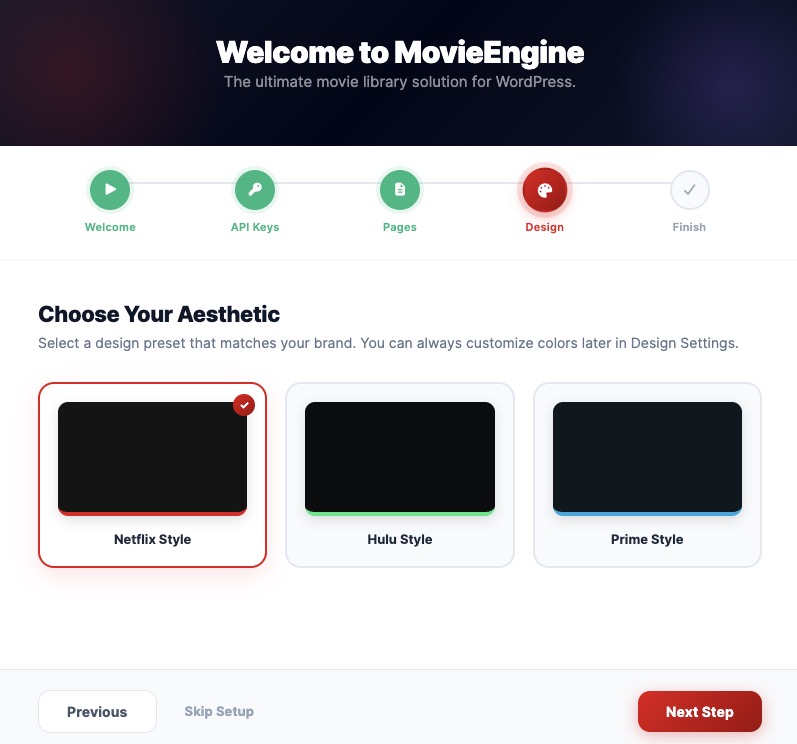 Movie Engine Design setup